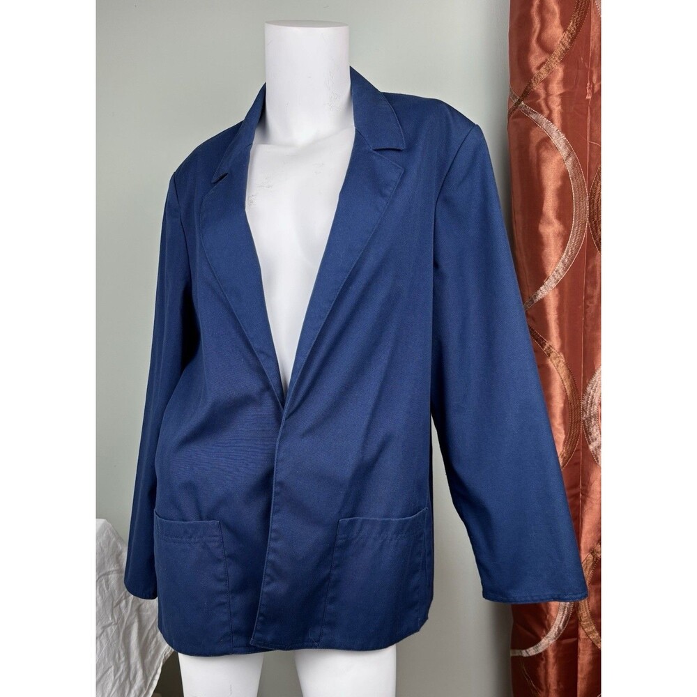 Women's Navy Blue Cotton Size 10 Open Jacket Blazer VTG 80s Nostalgia